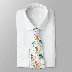 Cute Foxes & Deer With Green Wreath Tie