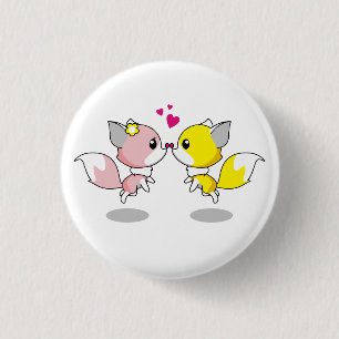 Cute foxes in love cartoon 1 inch round button