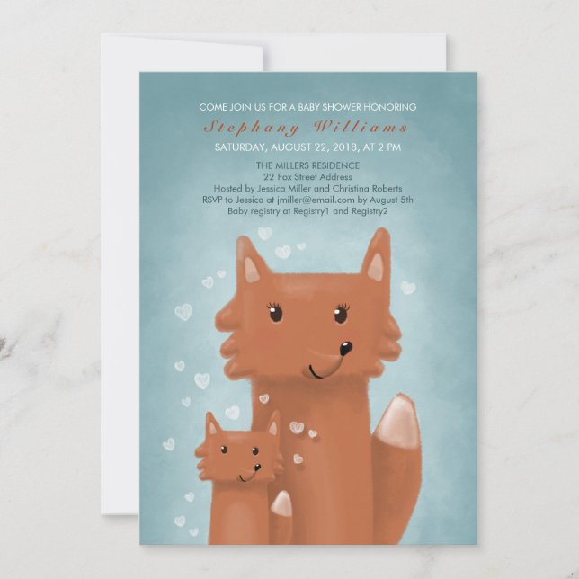 Cute Foxes Mommy With Baby Shower Invitation (Front)