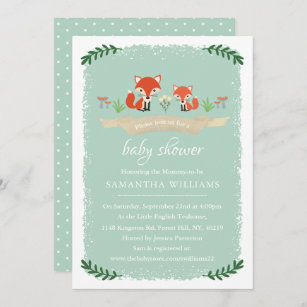 Cute Foxes Neutral Baby Shower Invitation