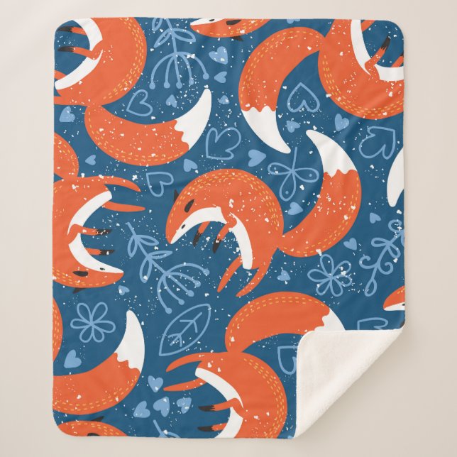 Cute Foxes: Vintage Animal Pattern Sherpa Blanket (Front)