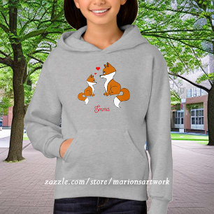 Cute foxes with hearts, hand drawn, personalized