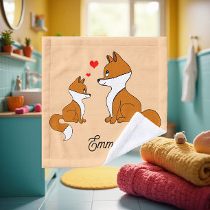 Cute foxes with hearts, hand drawn, personalized  wash cloth