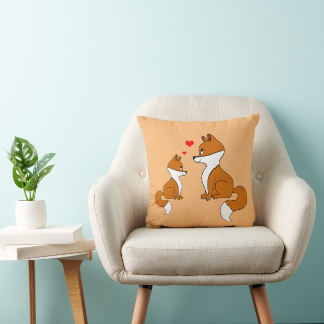 Cute foxes with hearts, hand drawn  throw pillow (Chair)