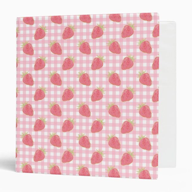 Cute fraise rose En vichy Plaid 3 anneau Classeur (Devant/Intérieur)
