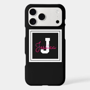 Cute Framed Name & Monogram Black White & Pink