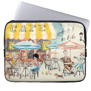Cute France Café Scene Sketch Laptop Sleeve