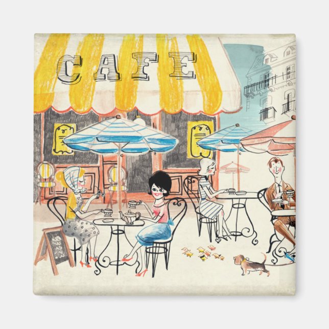 Cute France Café Scene Sketch Magnet (Front)