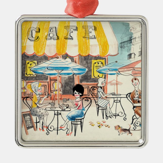 Cute France Café Scene Sketch Metal Ornament (Front)