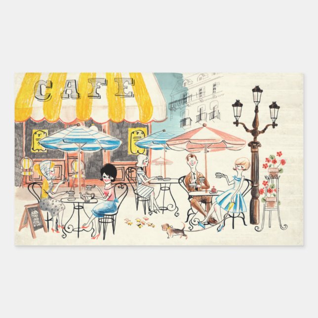 Cute France Café Scene Sketch Sticker (Front)
