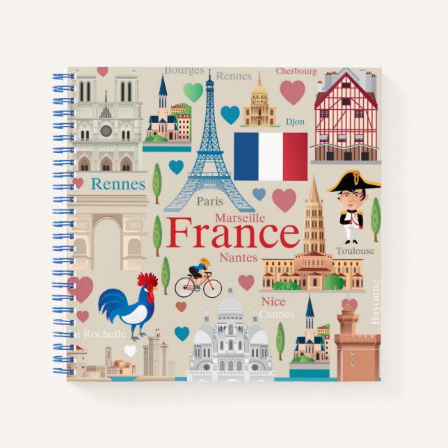 Cute France Icons Notebook (Front)