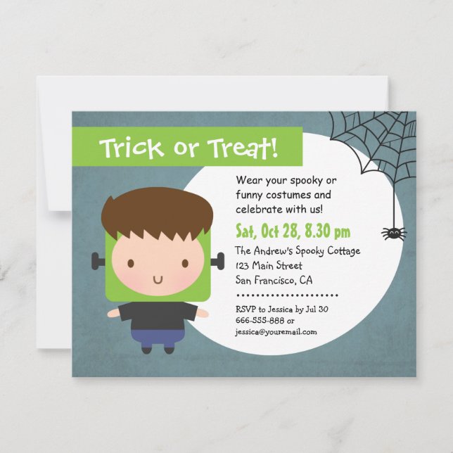 Cute Frankenstein Boy Kids Halloween Party Invitation (Front)