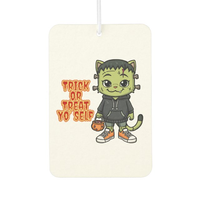 Cute Frankenstein Cat Monster – Kawaii Spooky Hall Air Freshener (Front)