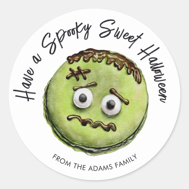 Cute Frankenstein Monster Green Macaron Classic Round Sticker (Front)