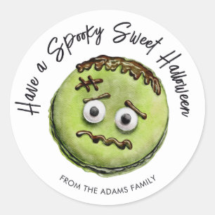 Cute Frankenstein Monster Green Macaron Classic Round Sticker