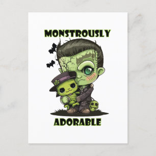 Cute Frankenstein Monster with plushie Postcard