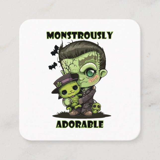  Cute Frankenstein Monster with plushie Square Business Card (Front)