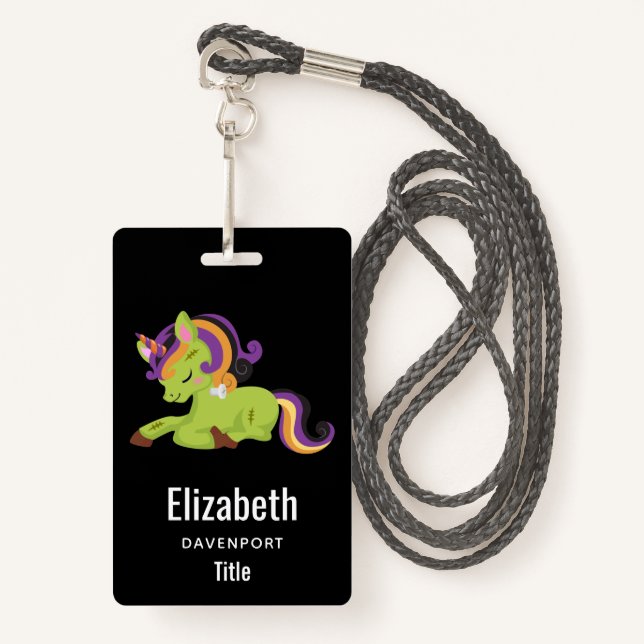 Cute Frankenstein Unicorn Halloween Badge (Front with Lanyard)
