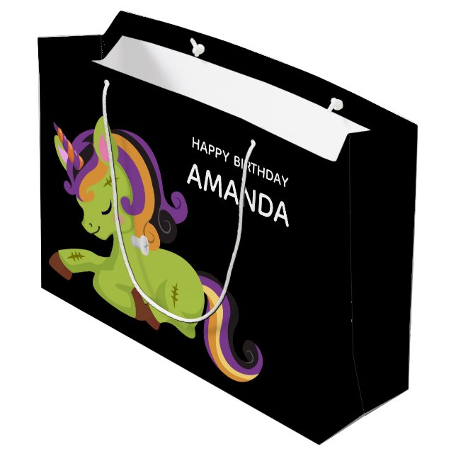 Cute Frankenstein Unicorn Halloween Birthday Large Gift Bag (Back Angled)