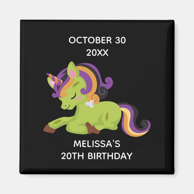 Cute Frankenstein Unicorn Halloween Birthday Magnet (Front)