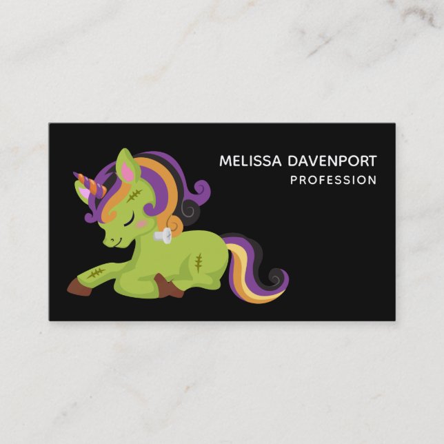 Cute Frankenstein Unicorn Halloween Business Card (Front)