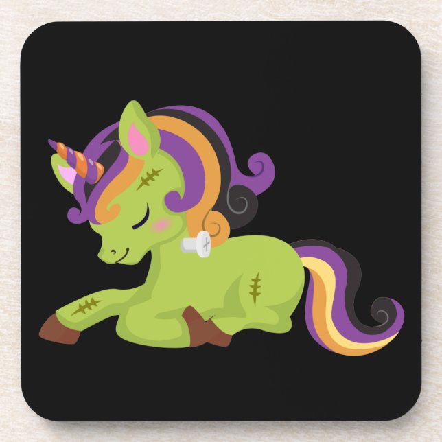 Cute Frankenstein Unicorn Halloween Coaster (Front)