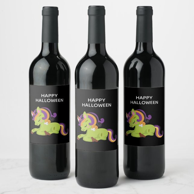 Cute Frankenstein Unicorn Halloween Party Wine Label (Bottles)