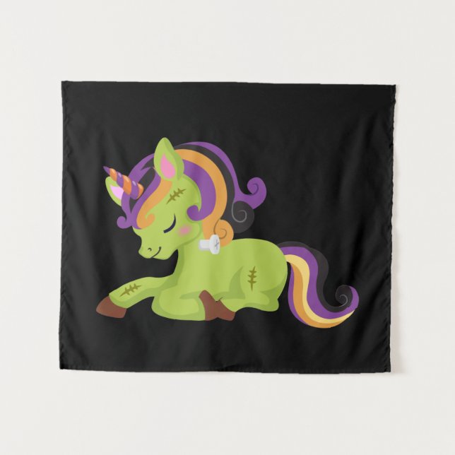 Cute Frankenstein Unicorn Halloween Tapestry (Front (Horizontal))