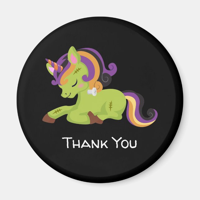 Cute Frankenstein Unicorn Halloween Thank You Magnet (Front)