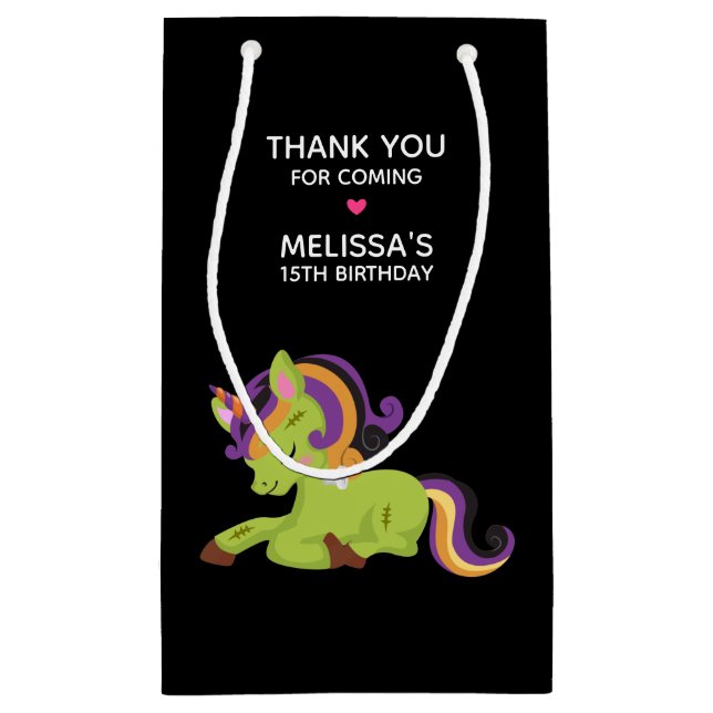 Cute Frankenstein Unicorn Party Thank You Small Gift Bag (Back)
