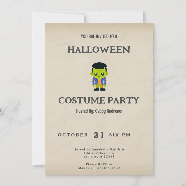 Cute Frankenstein's Monster Vintage Halloween Invitation (Front)