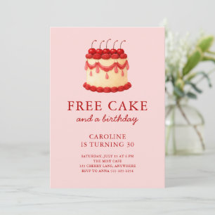Cute Free Cake Funny Adult Birthday Any Age Invitation