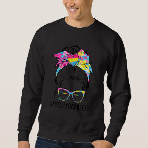 Cute Free Mom Hugs Messy Bun Pansexual Pride Rainb Sweatshirt