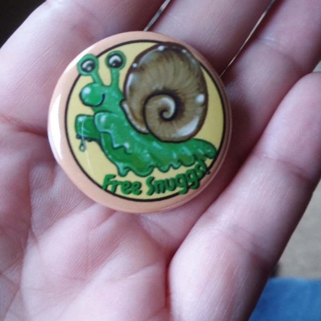 Cute Free Snuggs Snail Hug Emote 1 Inch Round Button (Free Snuggs!  A Snail+Hug=Snugg! <3 cute snail emote button
)