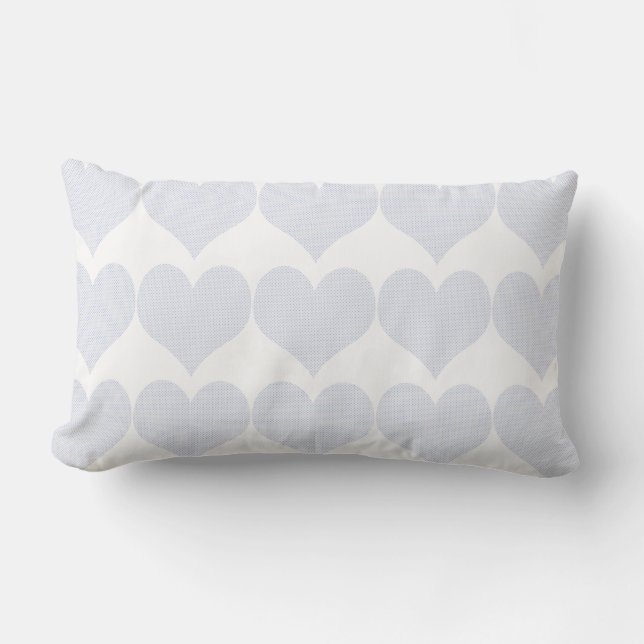 Cute French Blue Hearts Pattern Lumbar Pillow (Front)