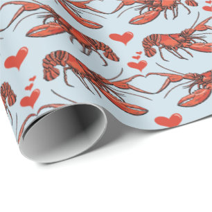 Cute French Blue You're My Lobster Romance Wrapping Paper