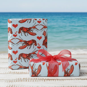 Cute French Blue You're My Lobster Romance Wrapping Paper