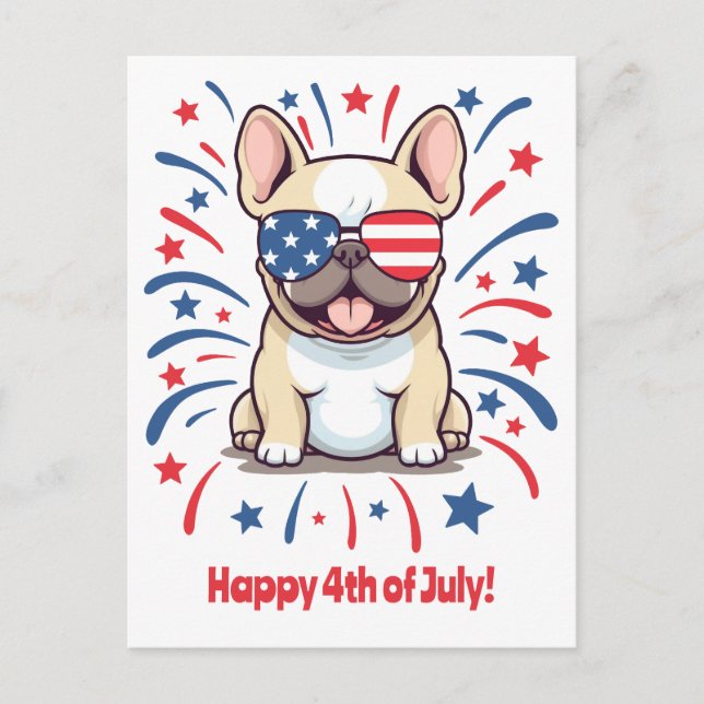 Cute French Bulldog, 4th of July Postcard (Front)