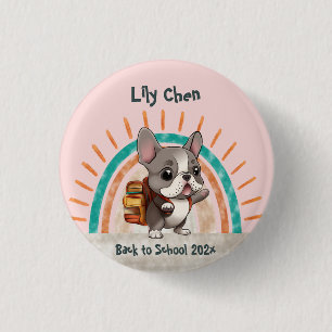 Cute French bulldog back to school rainbow 1 Inch Round Button