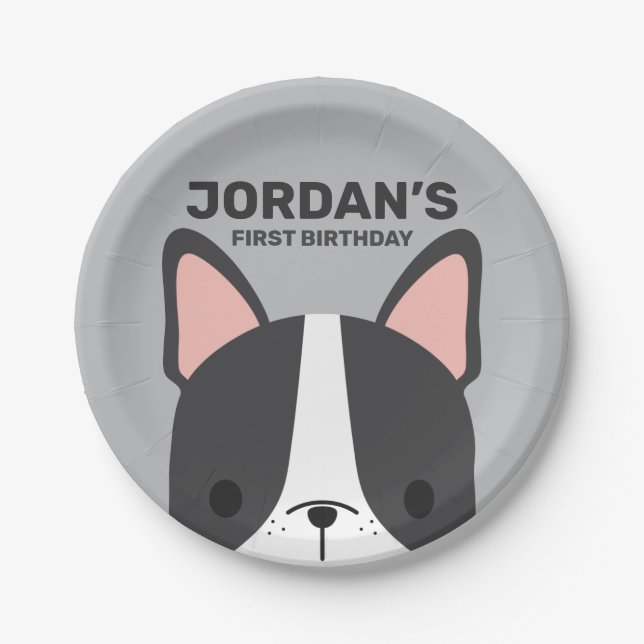 Cute French Bulldog Birthday Paper Plate (Front)