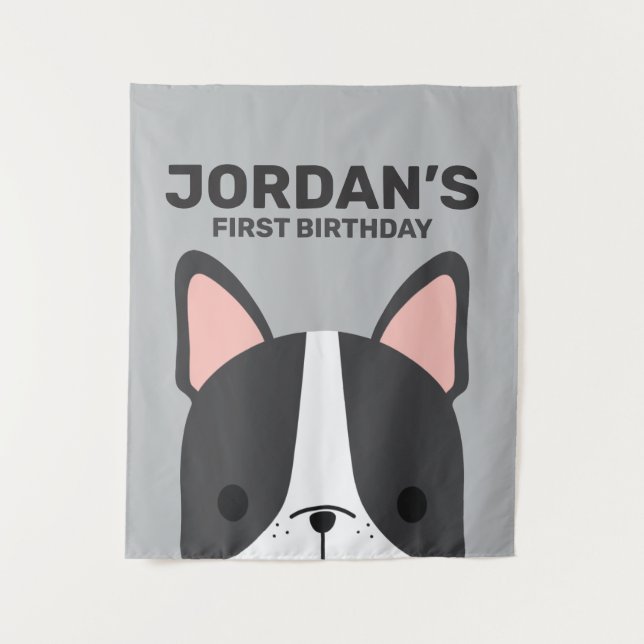 Cute French Bulldog Birthday Tapestry (Front)