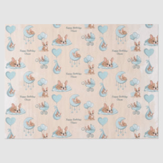 Cute French Bulldog Blue Baby blue Birthday Tissue Paper
