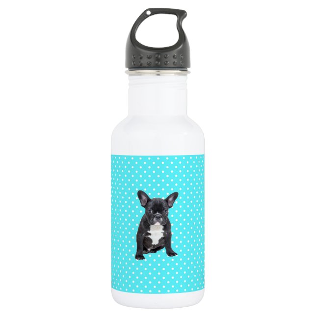 Cute French Bulldog Blue Polka Dots 532 Ml Water Bottle (Front)