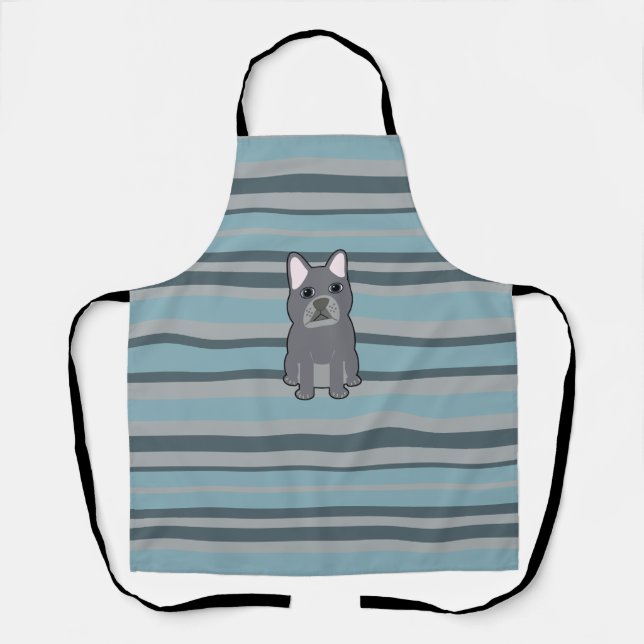 Cute French Bulldog Blue Striped Apron (Front)