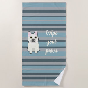 Cute French Bulldog Blue Striped Beach Towel