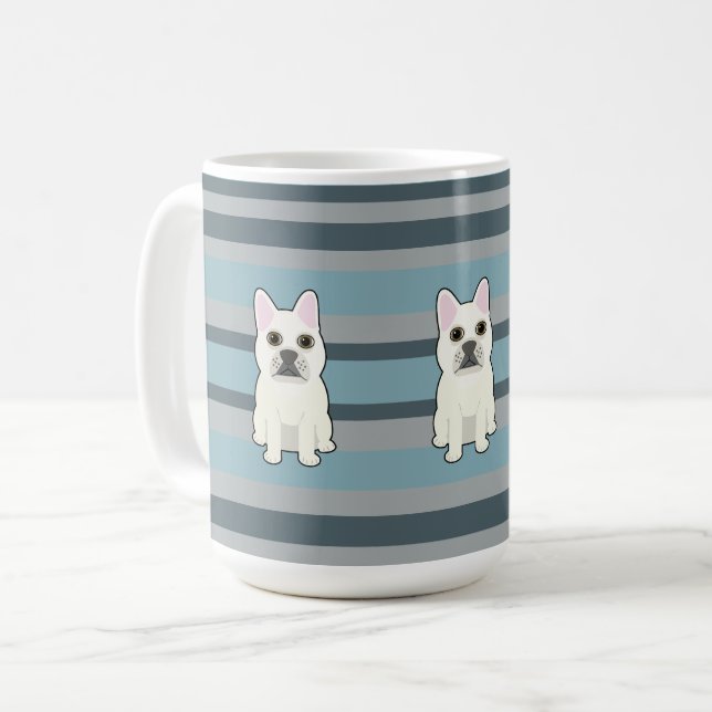 Cute French Bulldog Blue Striped Coffee Mug (Front Left)