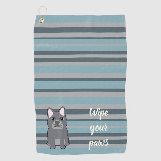 Cute French Bulldog Blue Striped Golf Towel (Front)
