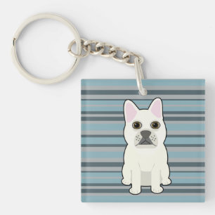 Cute French Bulldog Blue Striped Keychain