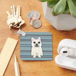 Cute French Bulldog Blue Striped Keychain