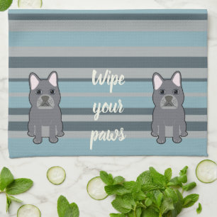 Cute French Bulldog Blue Striped Kitchen Towel